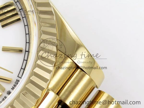 Day Date 40 YG JDF Gain Weight 904L Steel White Big Roman Dial on President Bracelet VR3255 V3