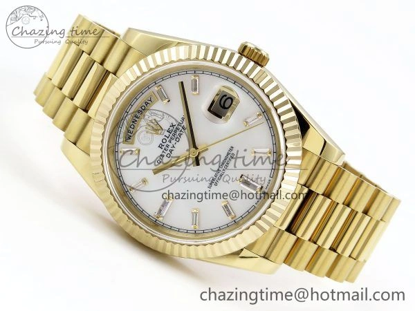 Day Date 40 YG JDF Gain Weight 904L Steel White Crystal Dial on President Bracelet VR3255 V3