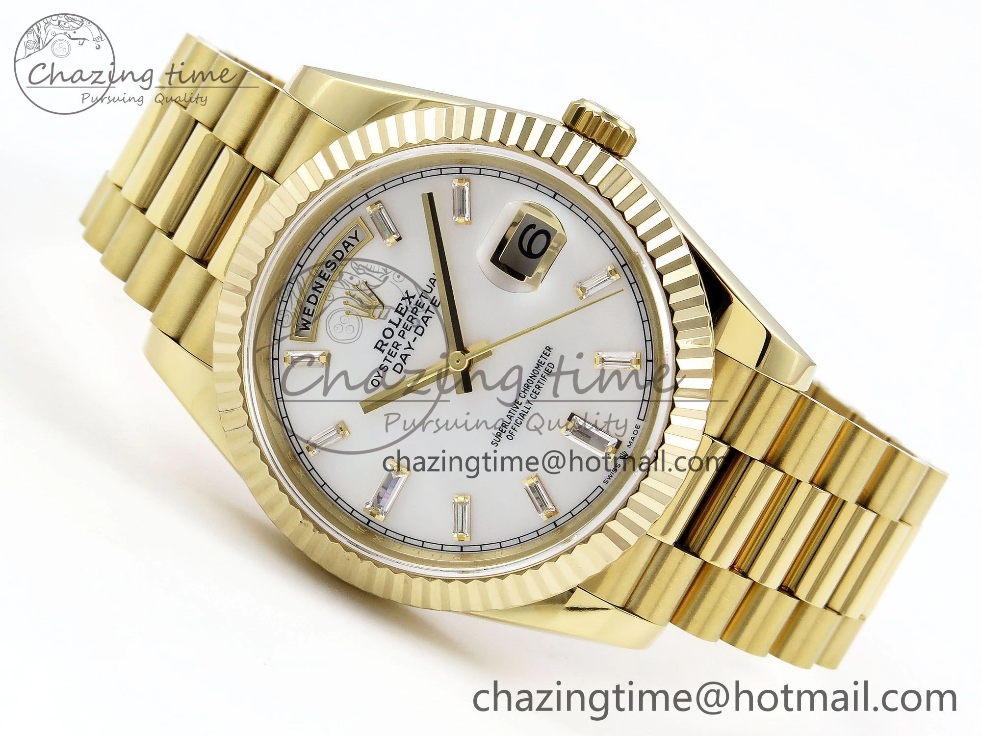 Day Date 40 YG JDF Gain Weight 904L Steel White Crystal Dial on President Bracelet VR3255 V3