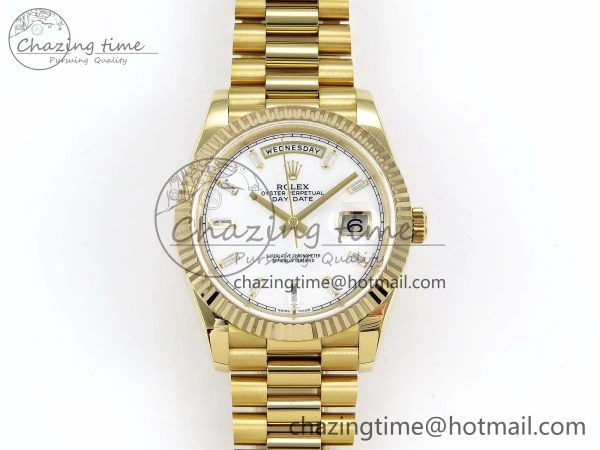 Day Date 40 YG JDF Gain Weight 904L Steel White Crystal Dial on President Bracelet VR3255 V3