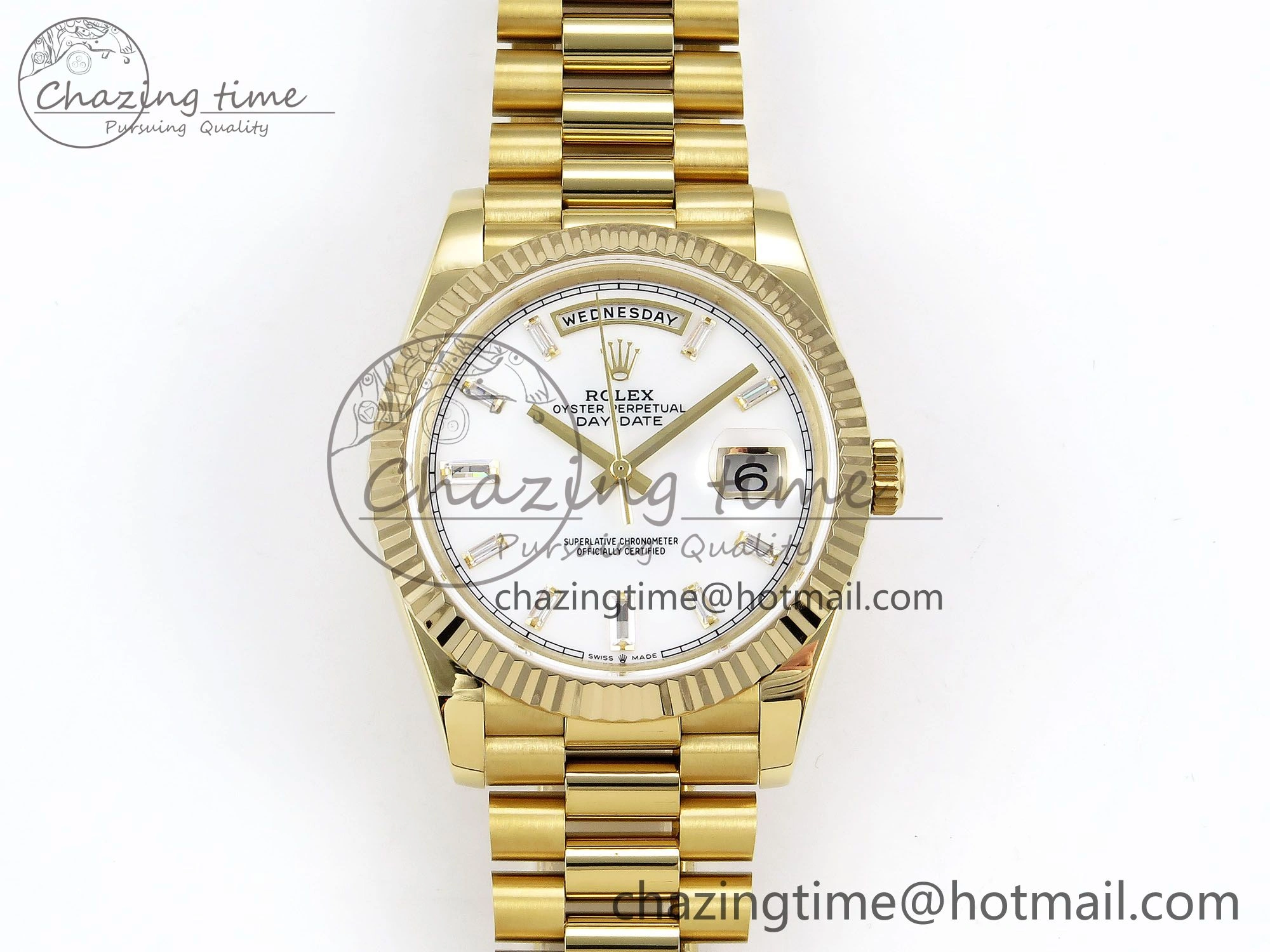 Day Date 40 YG JDF Gain Weight 904L Steel White Crystal Dial on President Bracelet VR3255 V3