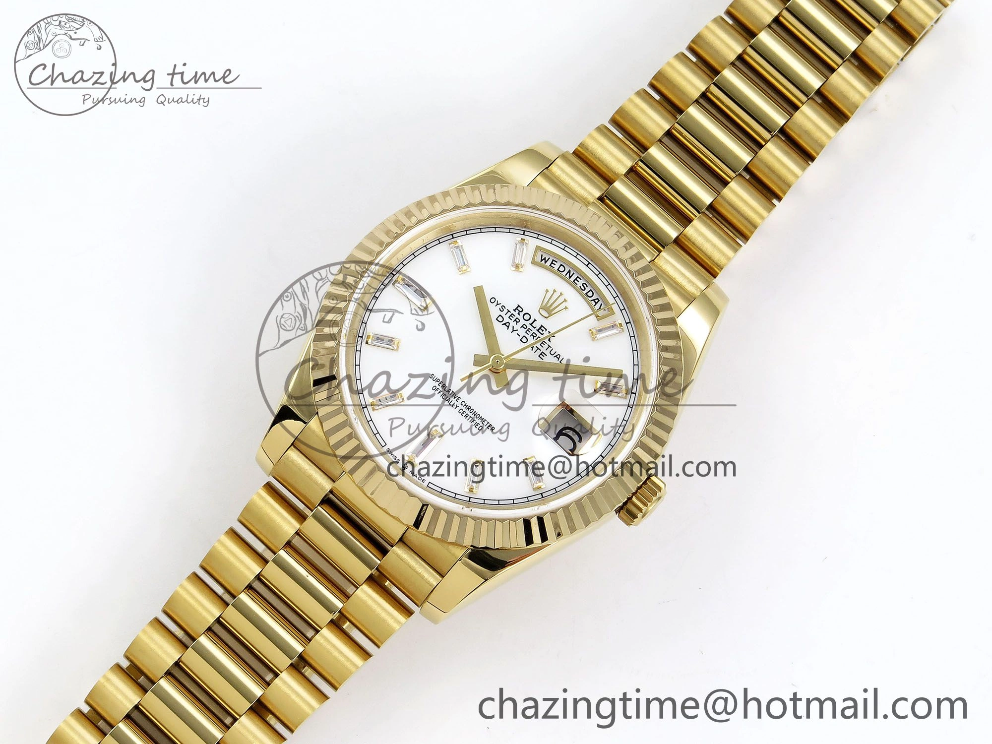 Day Date 40 YG JDF Gain Weight 904L Steel White Crystal Dial on President Bracelet VR3255 V3