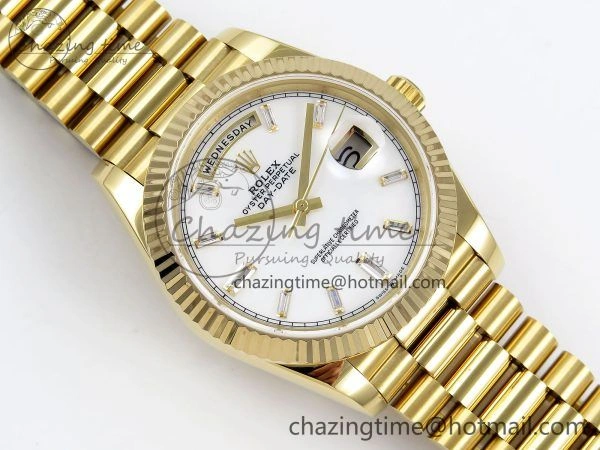 Day Date 40 YG JDF Gain Weight 904L Steel White Crystal Dial on President Bracelet VR3255 V3