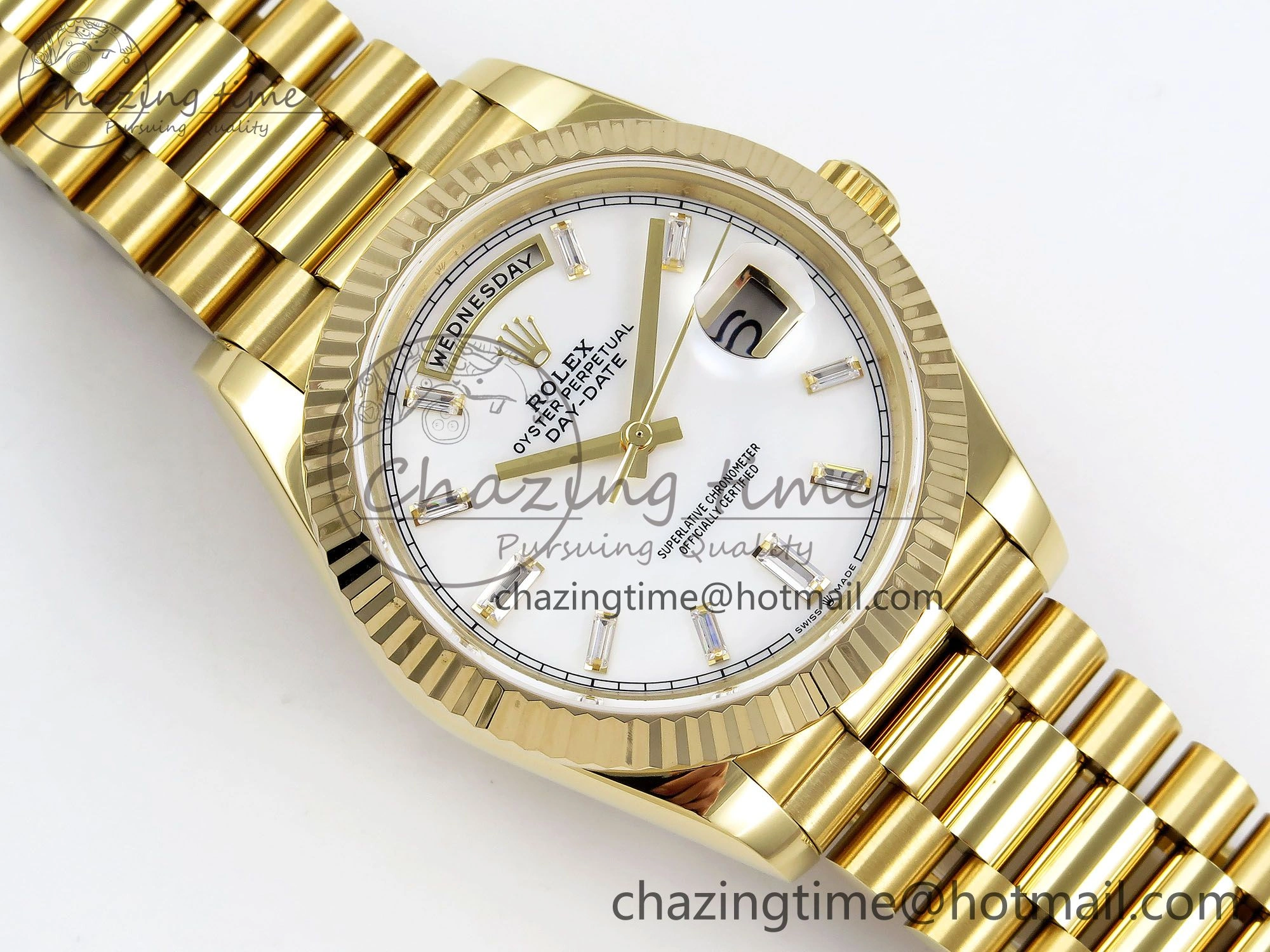 Day Date 40 YG JDF Gain Weight 904L Steel White Crystal Dial on President Bracelet VR3255 V3