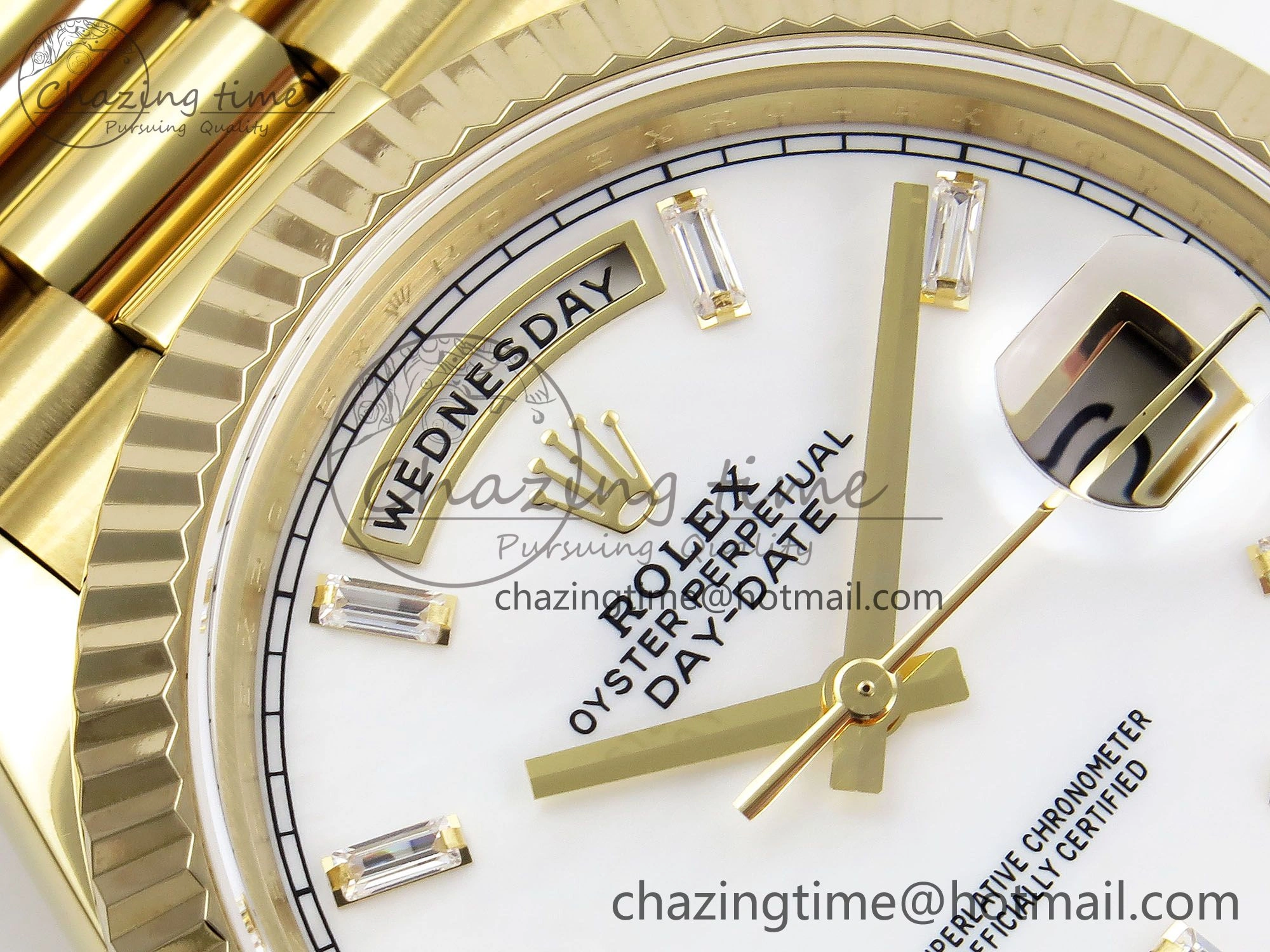 Day Date 40 YG JDF Gain Weight 904L Steel White Crystal Dial on President Bracelet VR3255 V3