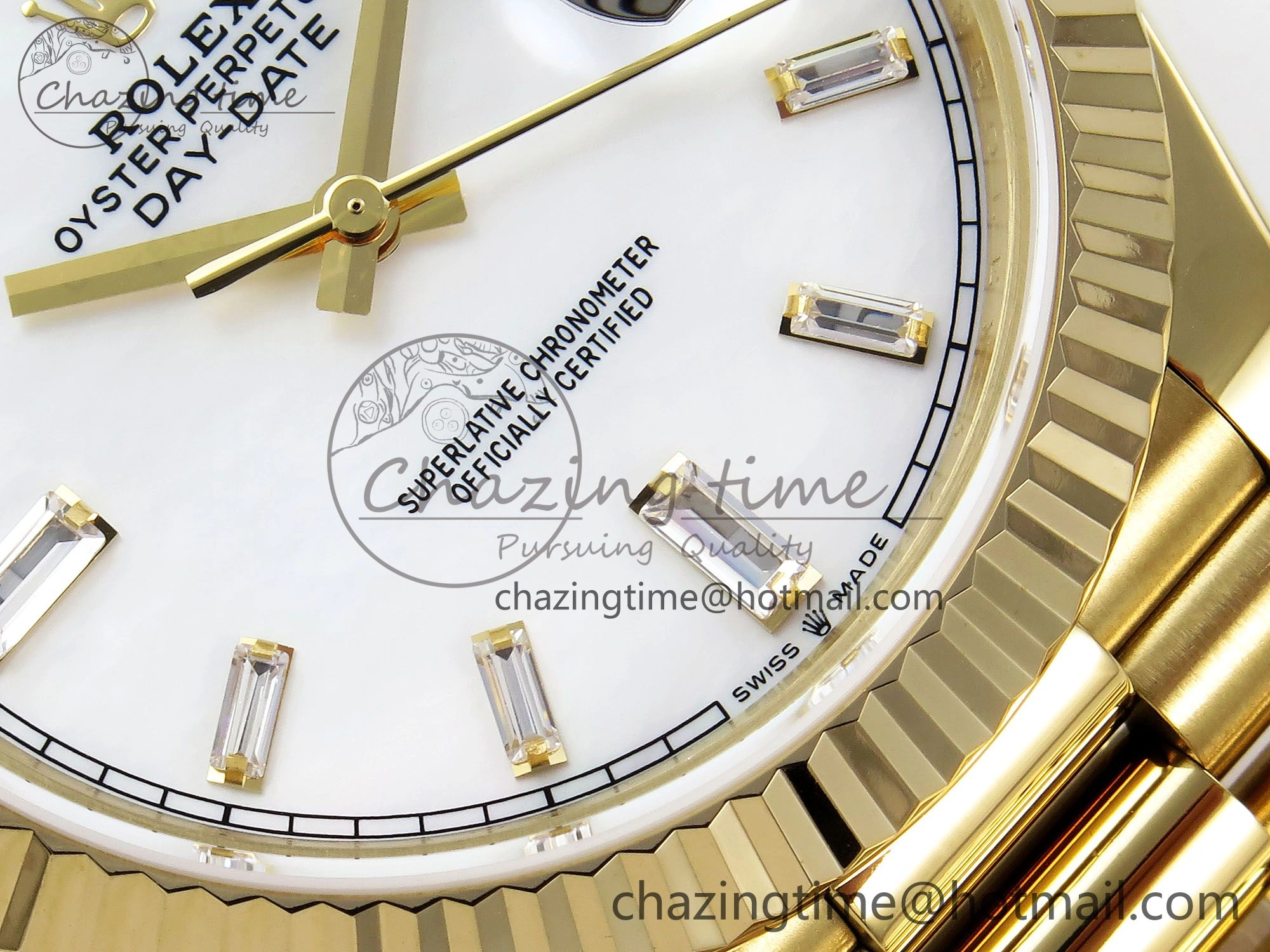 Day Date 40 YG JDF Gain Weight 904L Steel White Crystal Dial on President Bracelet VR3255 V3