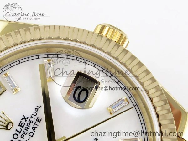 Day Date 40 YG JDF Gain Weight 904L Steel White Crystal Dial on President Bracelet VR3255 V3