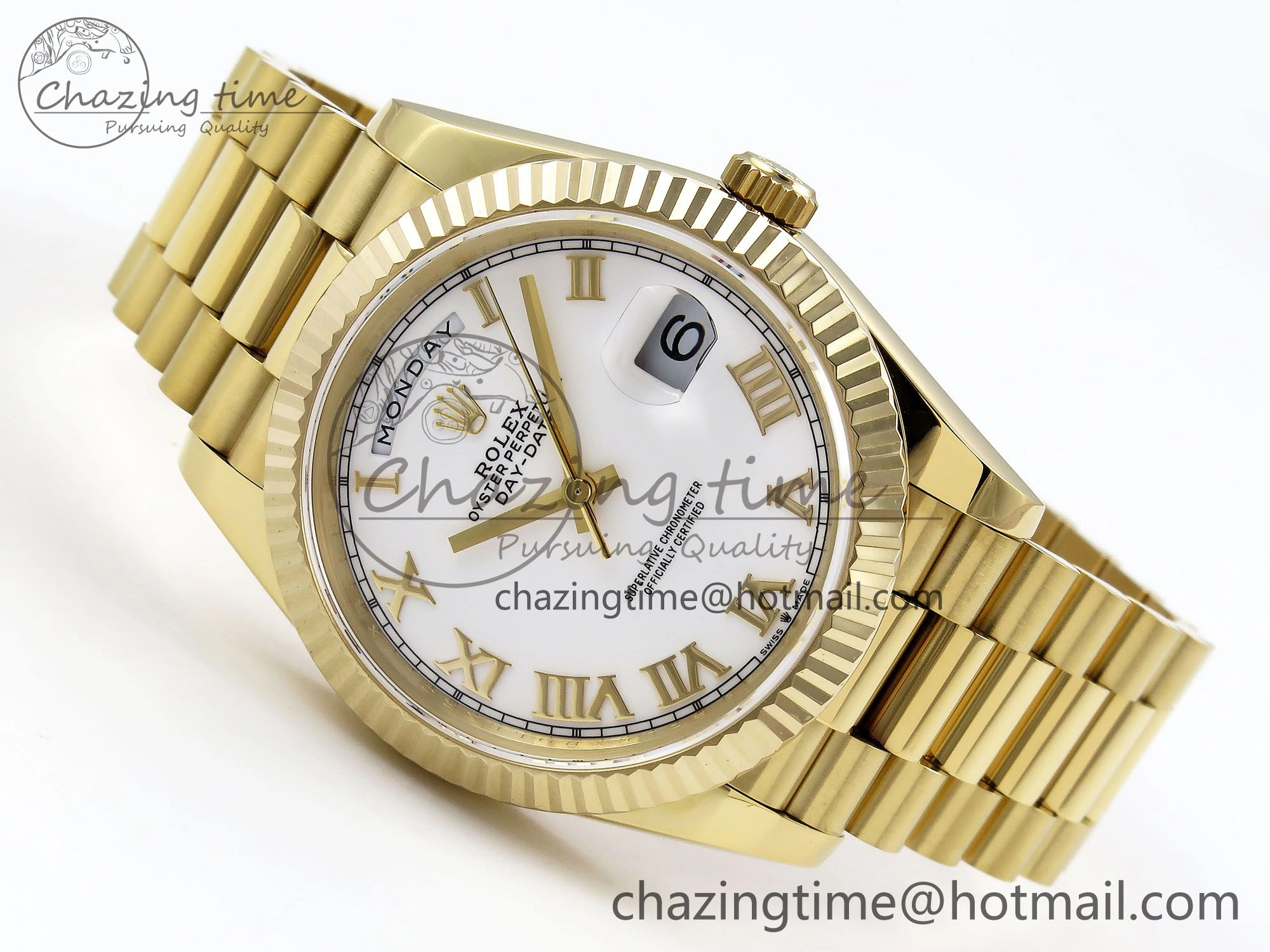 Day Date 40 YG JDF Gain Weight 904L Steel White Roman Dial on President Bracelet VR3255 V3