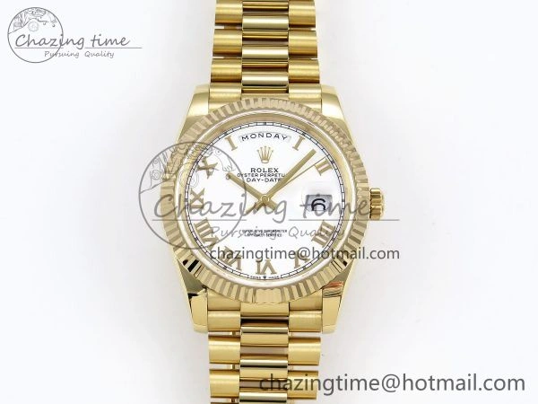 Day Date 40 YG JDF Gain Weight 904L Steel White Roman Dial on President Bracelet VR3255 V3