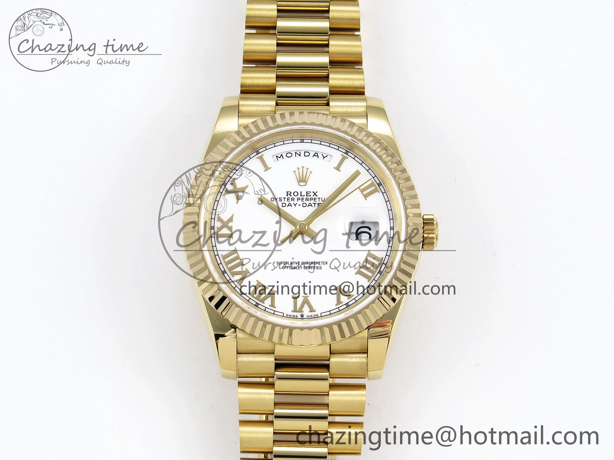 Day Date 40 YG JDF Gain Weight 904L Steel White Roman Dial on President Bracelet VR3255 V3