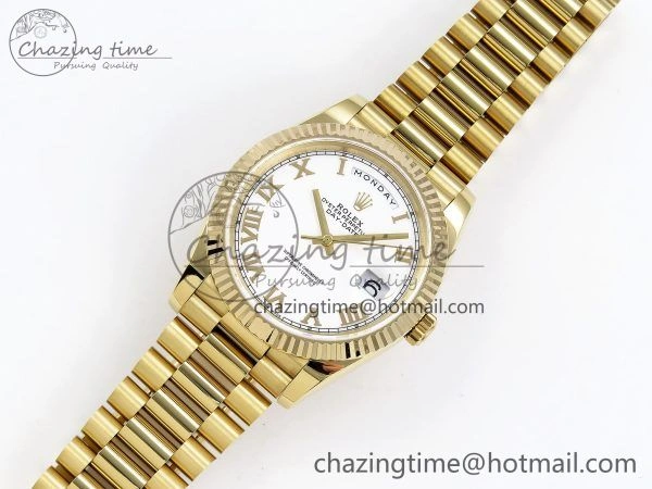 Day Date 40 YG JDF Gain Weight 904L Steel White Roman Dial on President Bracelet VR3255 V3