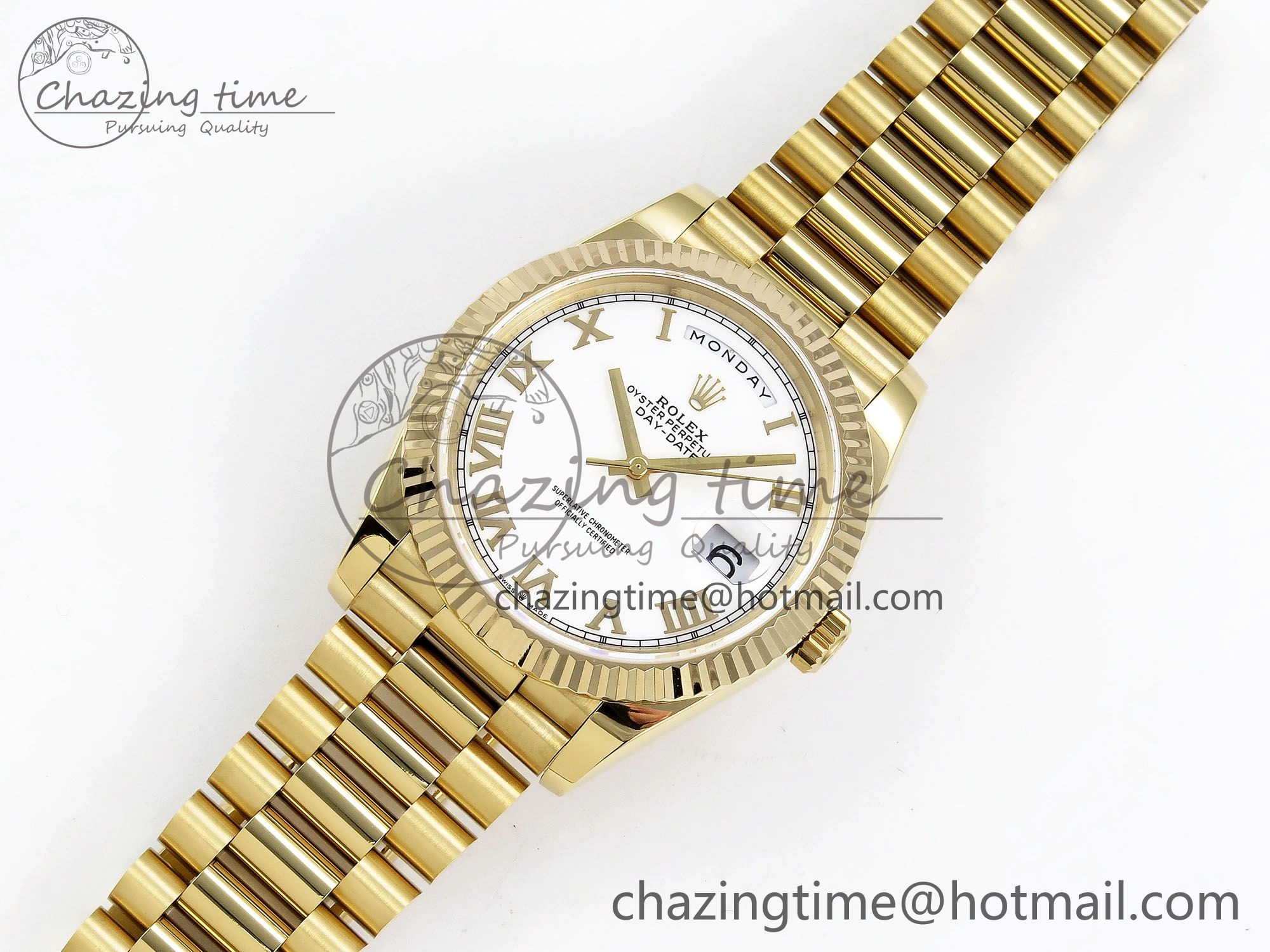 Day Date 40 YG JDF Gain Weight 904L Steel White Roman Dial on President Bracelet VR3255 V3