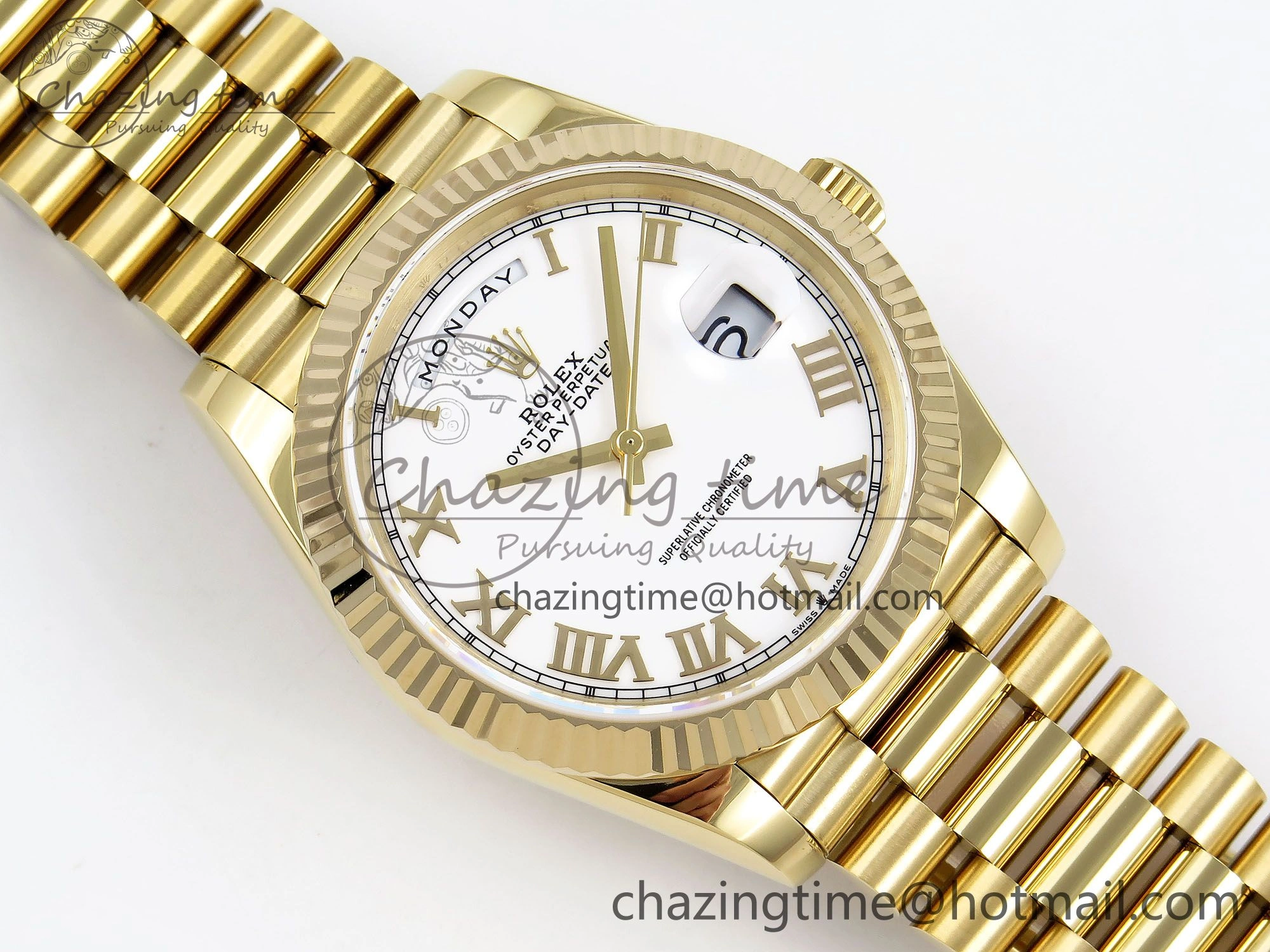 Day Date 40 YG JDF Gain Weight 904L Steel White Roman Dial on President Bracelet VR3255 V3