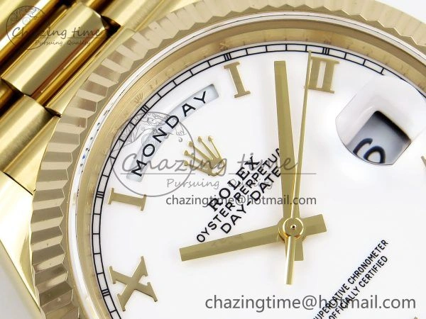 Day Date 40 YG JDF Gain Weight 904L Steel White Roman Dial on President Bracelet VR3255 V3