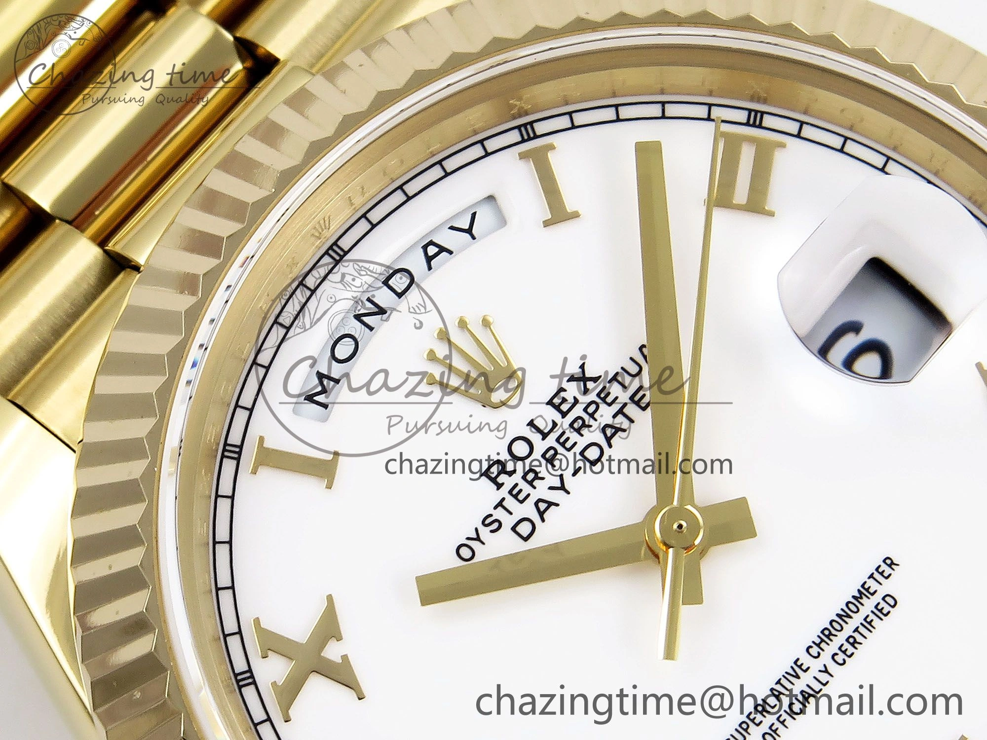 Day Date 40 YG JDF Gain Weight 904L Steel White Roman Dial on President Bracelet VR3255 V3