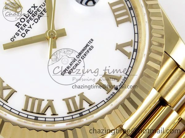 Day Date 40 YG JDF Gain Weight 904L Steel White Roman Dial on President Bracelet VR3255 V3
