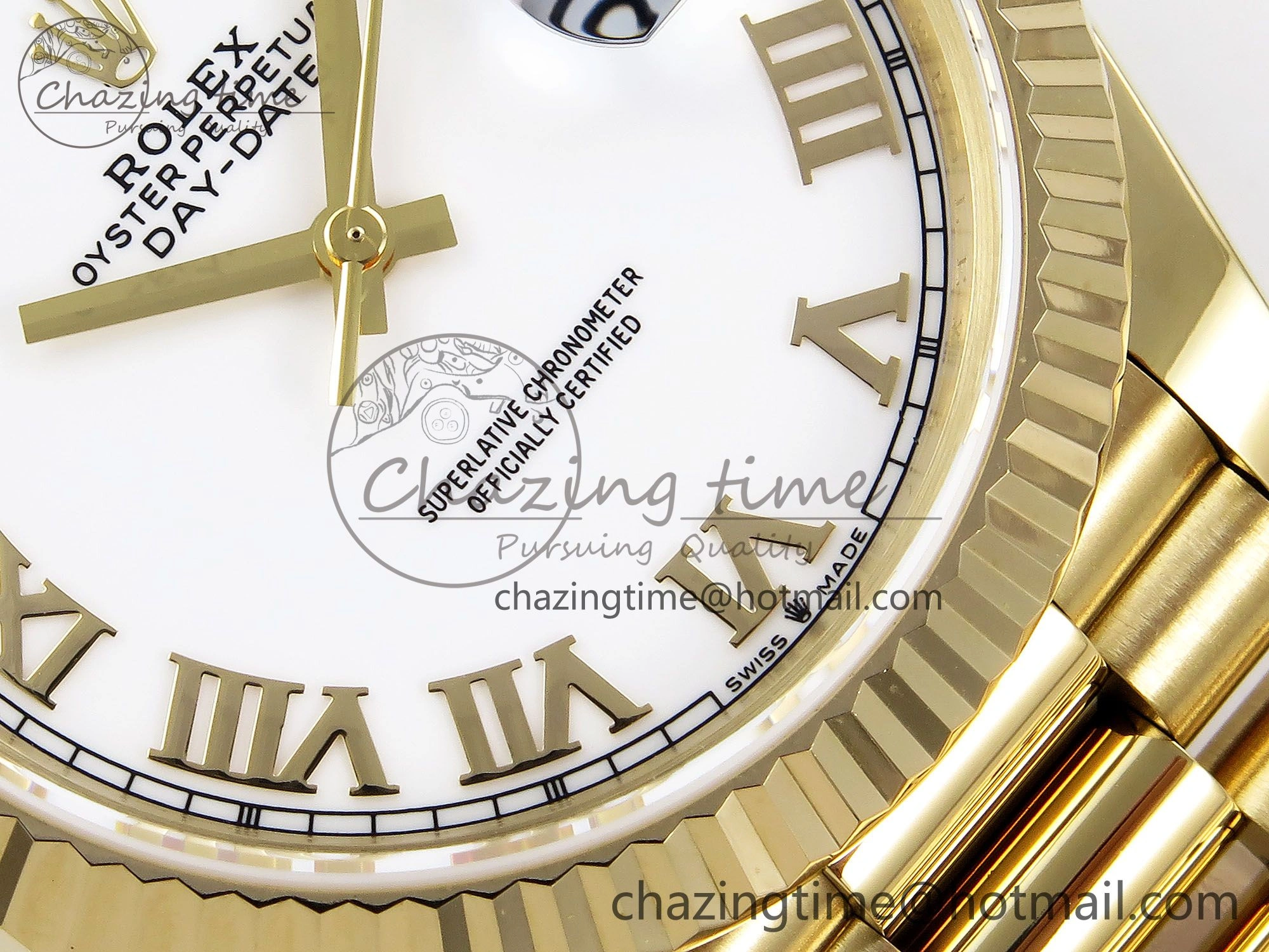 Day Date 40 YG JDF Gain Weight 904L Steel White Roman Dial on President Bracelet VR3255 V3