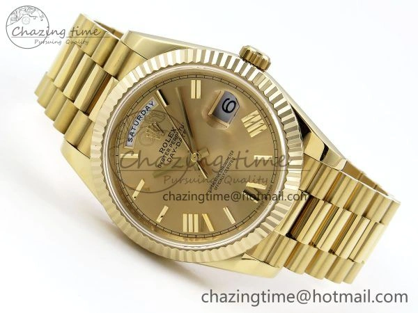 Day Date 40 YG JDF Gain Weight 904L Steel YG Big Roman Dial on President Bracelet VR3255 V3