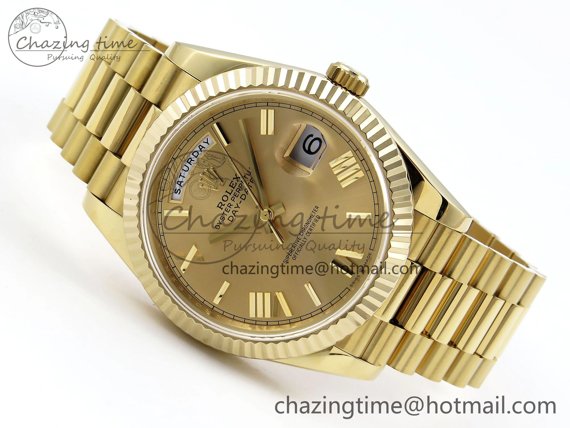 Day Date 40 YG JDF Gain Weight 904L Steel YG Big Roman Dial on President Bracelet VR3255 V3