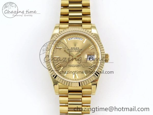 Day Date 40 YG JDF Gain Weight 904L Steel YG Big Roman Dial on President Bracelet VR3255 V3
