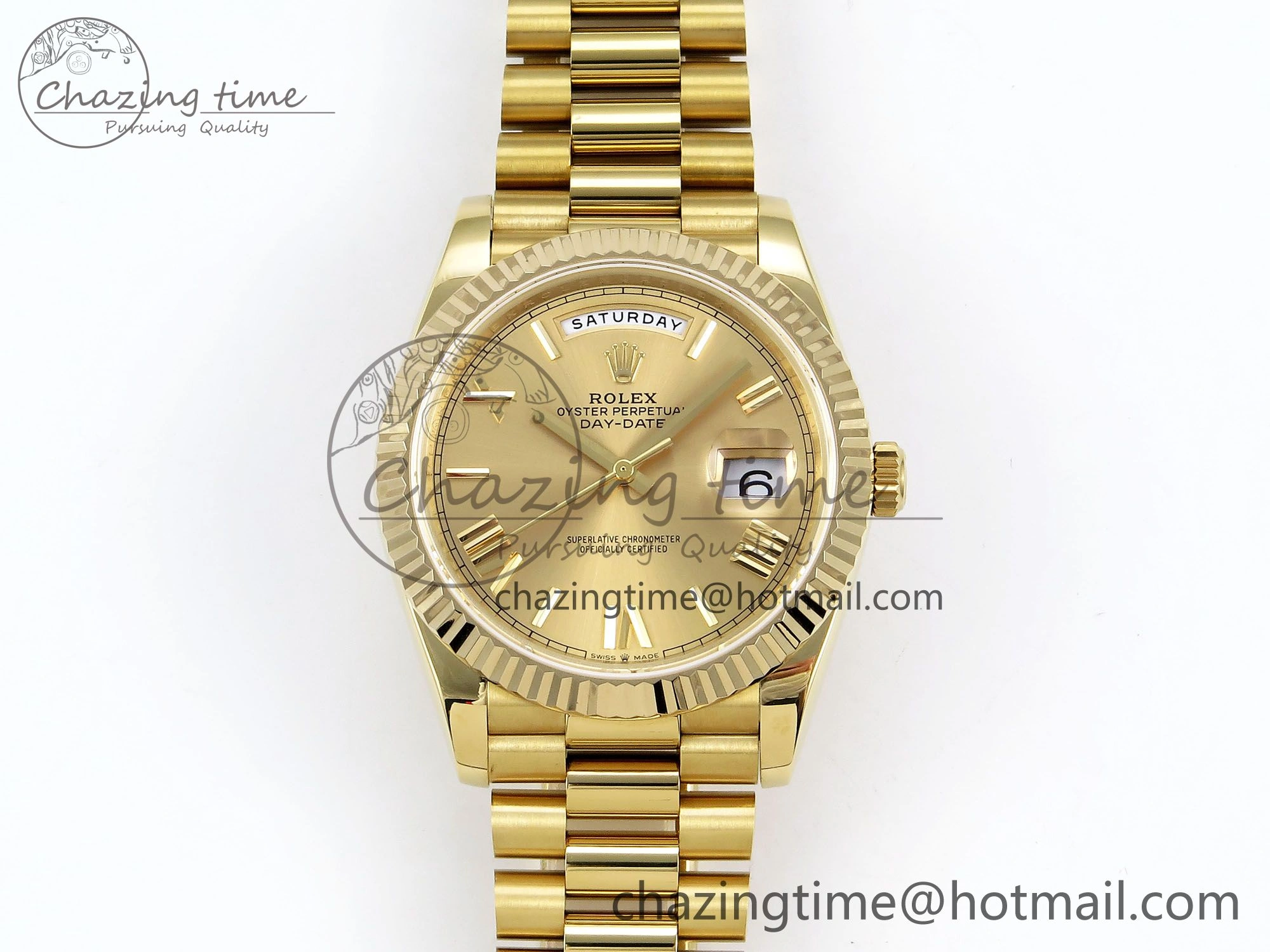 Day Date 40 YG JDF Gain Weight 904L Steel YG Big Roman Dial on President Bracelet VR3255 V3