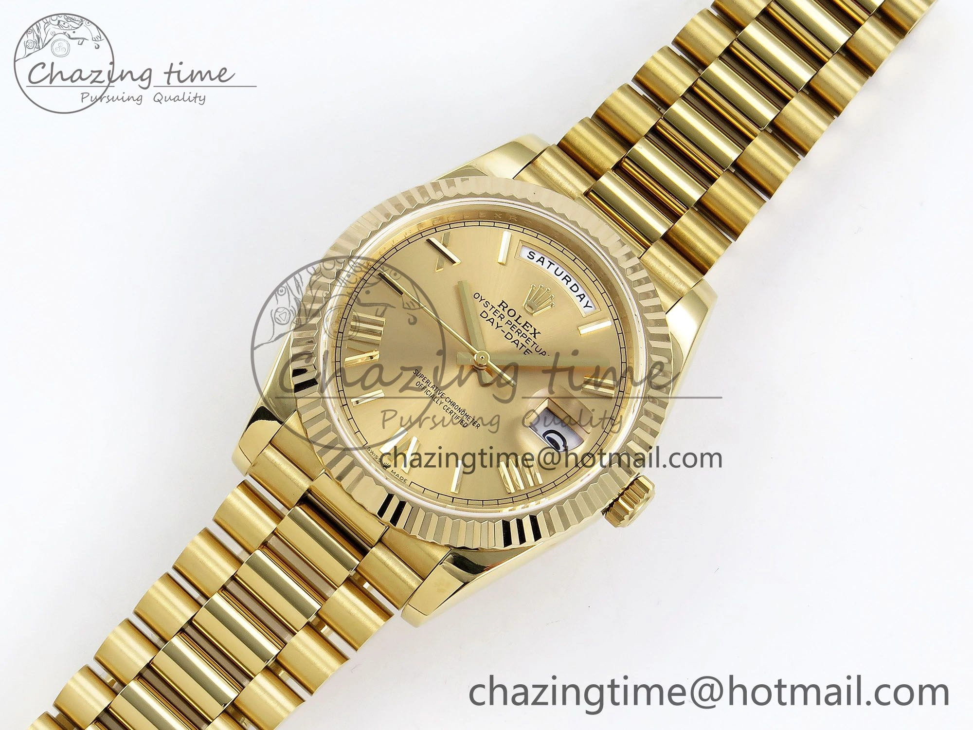 Day Date 40 YG JDF Gain Weight 904L Steel YG Big Roman Dial on President Bracelet VR3255 V3