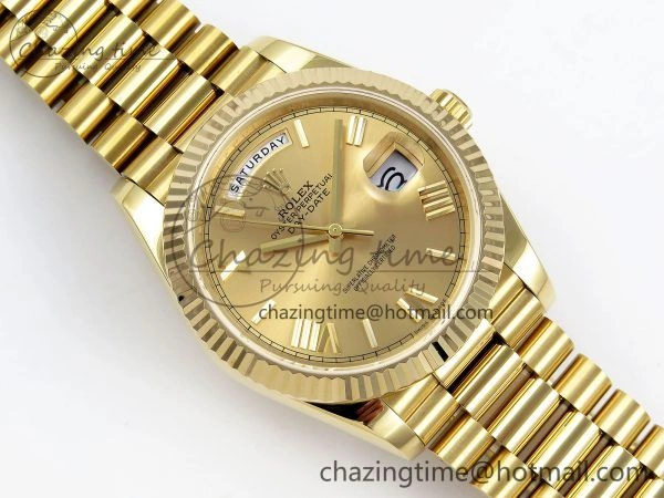 Day Date 40 YG JDF Gain Weight 904L Steel YG Big Roman Dial on President Bracelet VR3255 V3