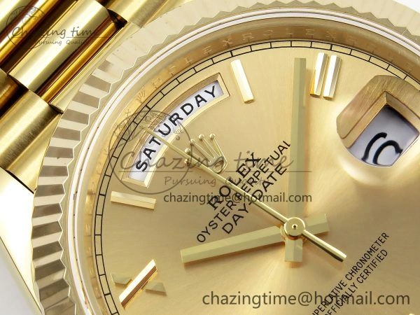 Day Date 40 YG JDF Gain Weight 904L Steel YG Big Roman Dial on President Bracelet VR3255 V3
