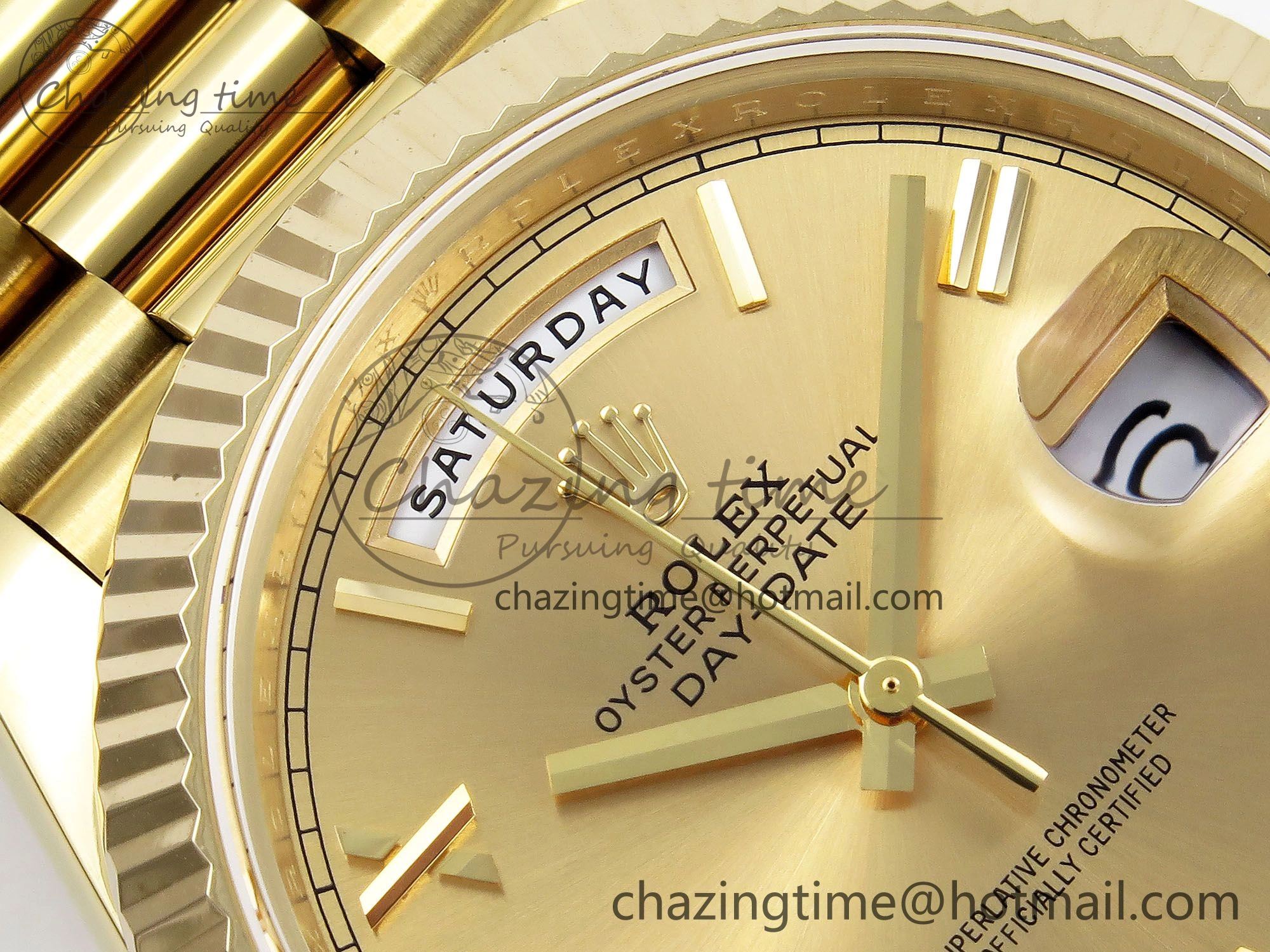 Day Date 40 YG JDF Gain Weight 904L Steel YG Big Roman Dial on President Bracelet VR3255 V3