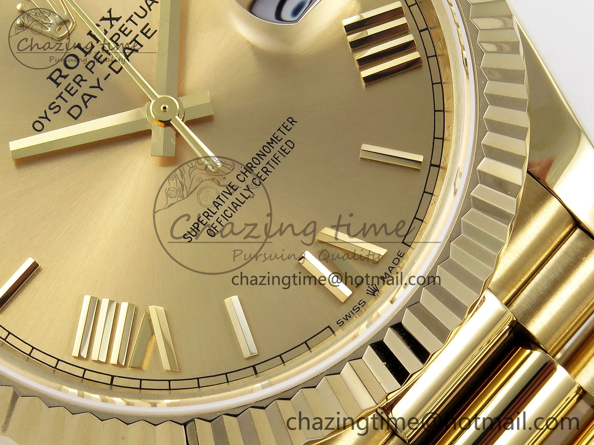 Day Date 40 YG JDF Gain Weight 904L Steel YG Big Roman Dial on President Bracelet VR3255 V3