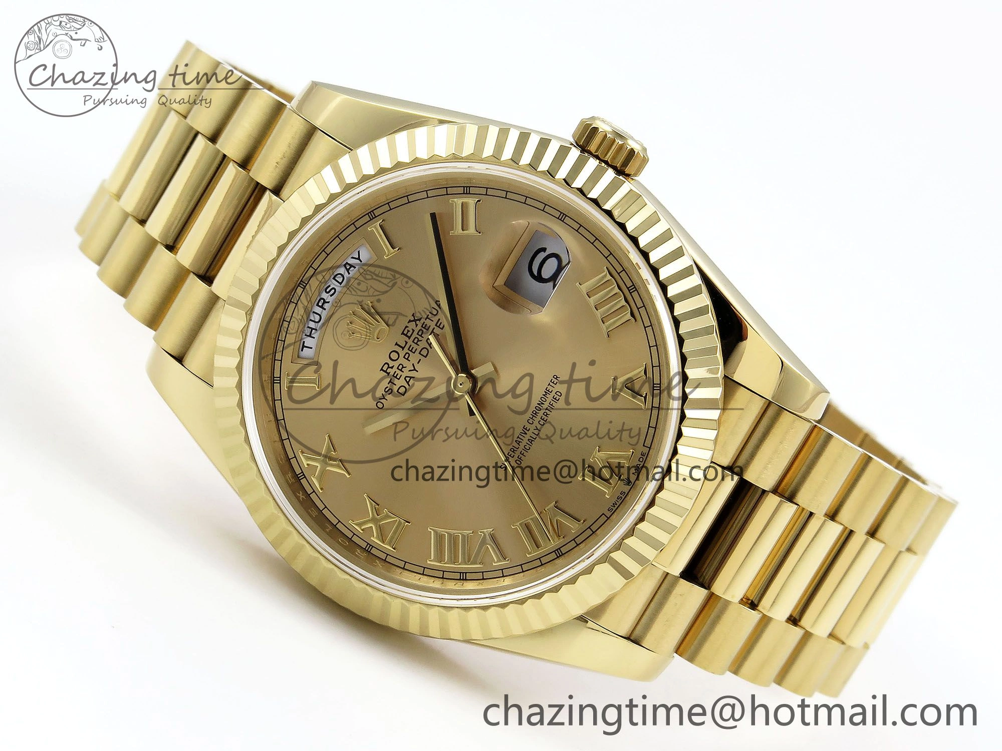 Day Date 40 YG JDF Gain Weight 904L Steel YG Roman Dial on President Bracelet VR3255 V3