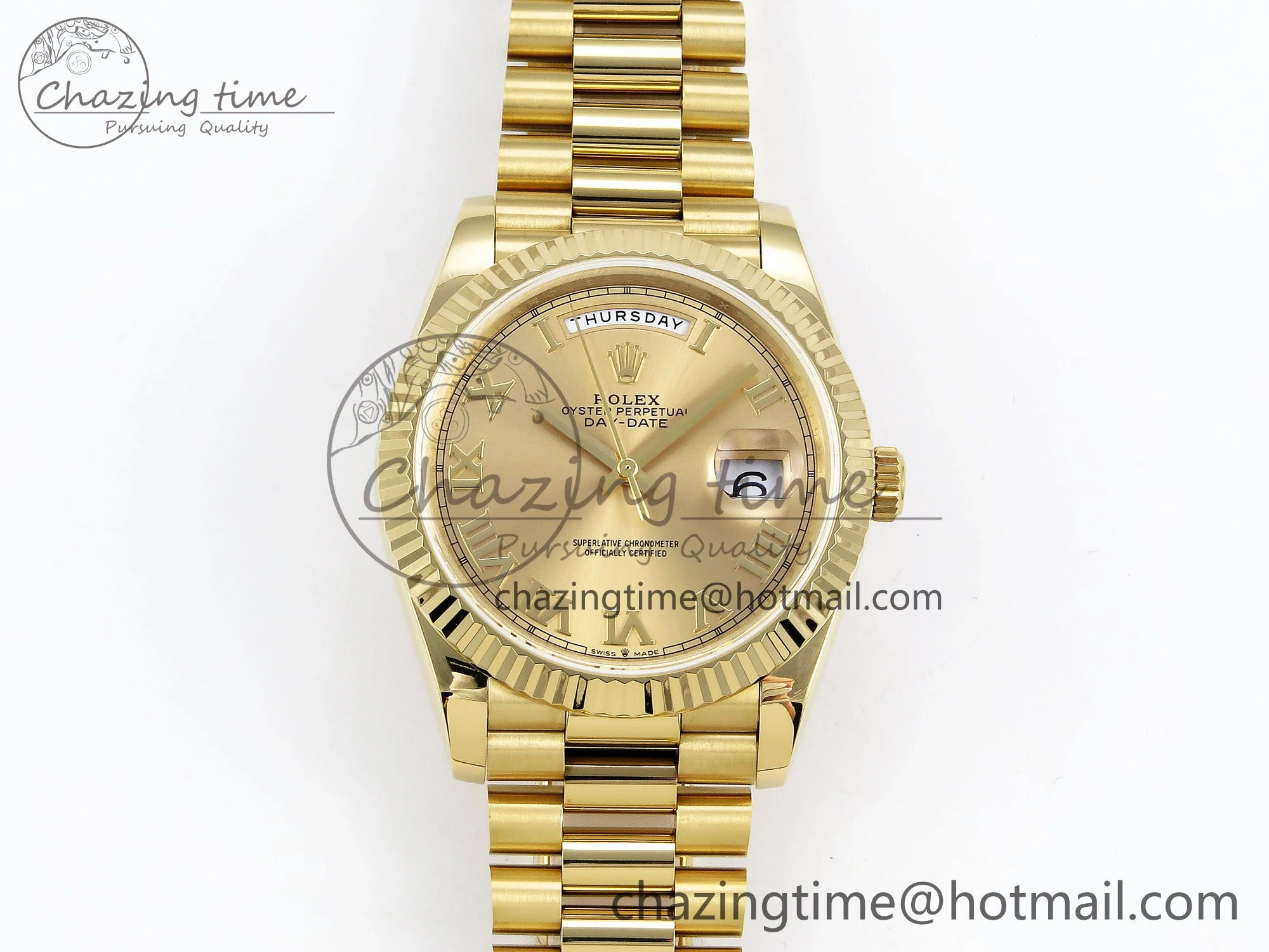 Day Date 40 YG JDF Gain Weight 904L Steel YG Roman Dial on President Bracelet VR3255 V3