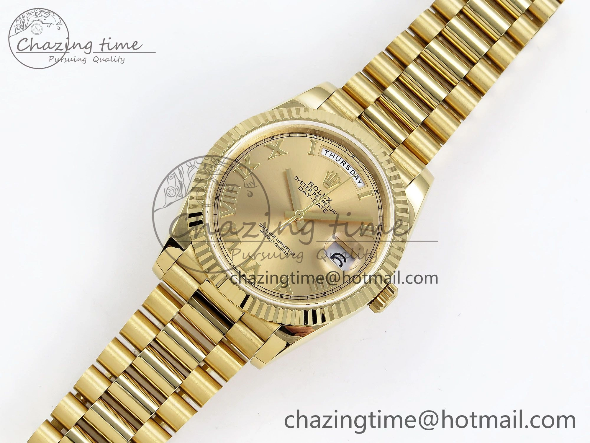 Day Date 40 YG JDF Gain Weight 904L Steel YG Roman Dial on President Bracelet VR3255 V3