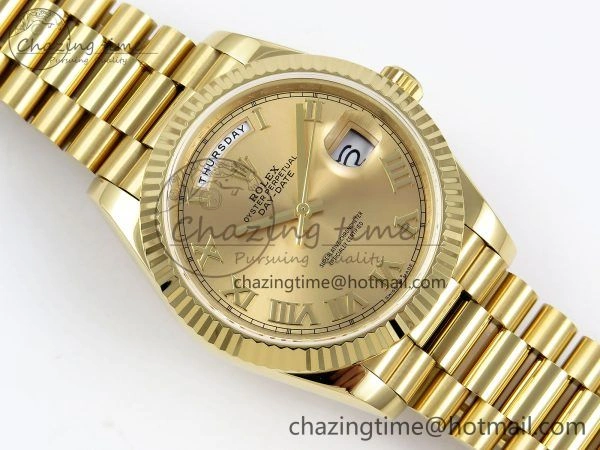 Day Date 40 YG JDF Gain Weight 904L Steel YG Roman Dial on President Bracelet VR3255 V3