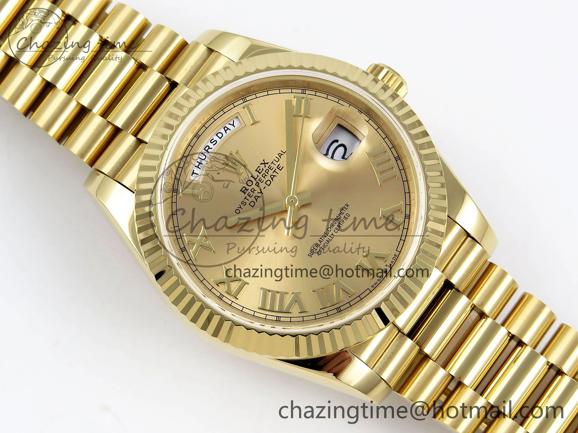 Day Date 40 YG JDF Gain Weight 904L Steel YG Roman Dial on President Bracelet VR3255 V3