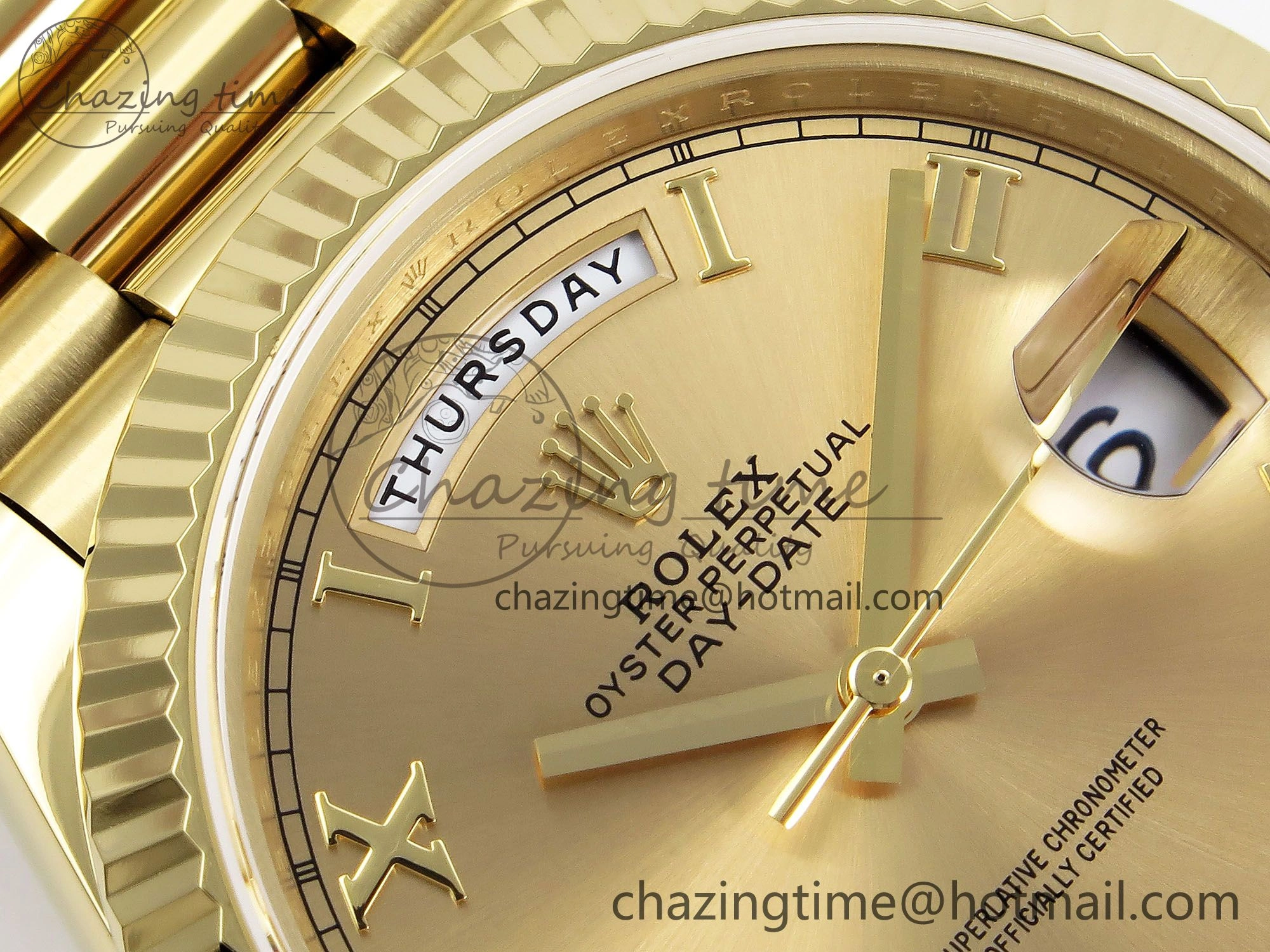 Day Date 40 YG JDF Gain Weight 904L Steel YG Roman Dial on President Bracelet VR3255 V3