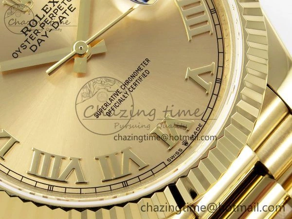 Day Date 40 YG JDF Gain Weight 904L Steel YG Roman Dial on President Bracelet VR3255 V3