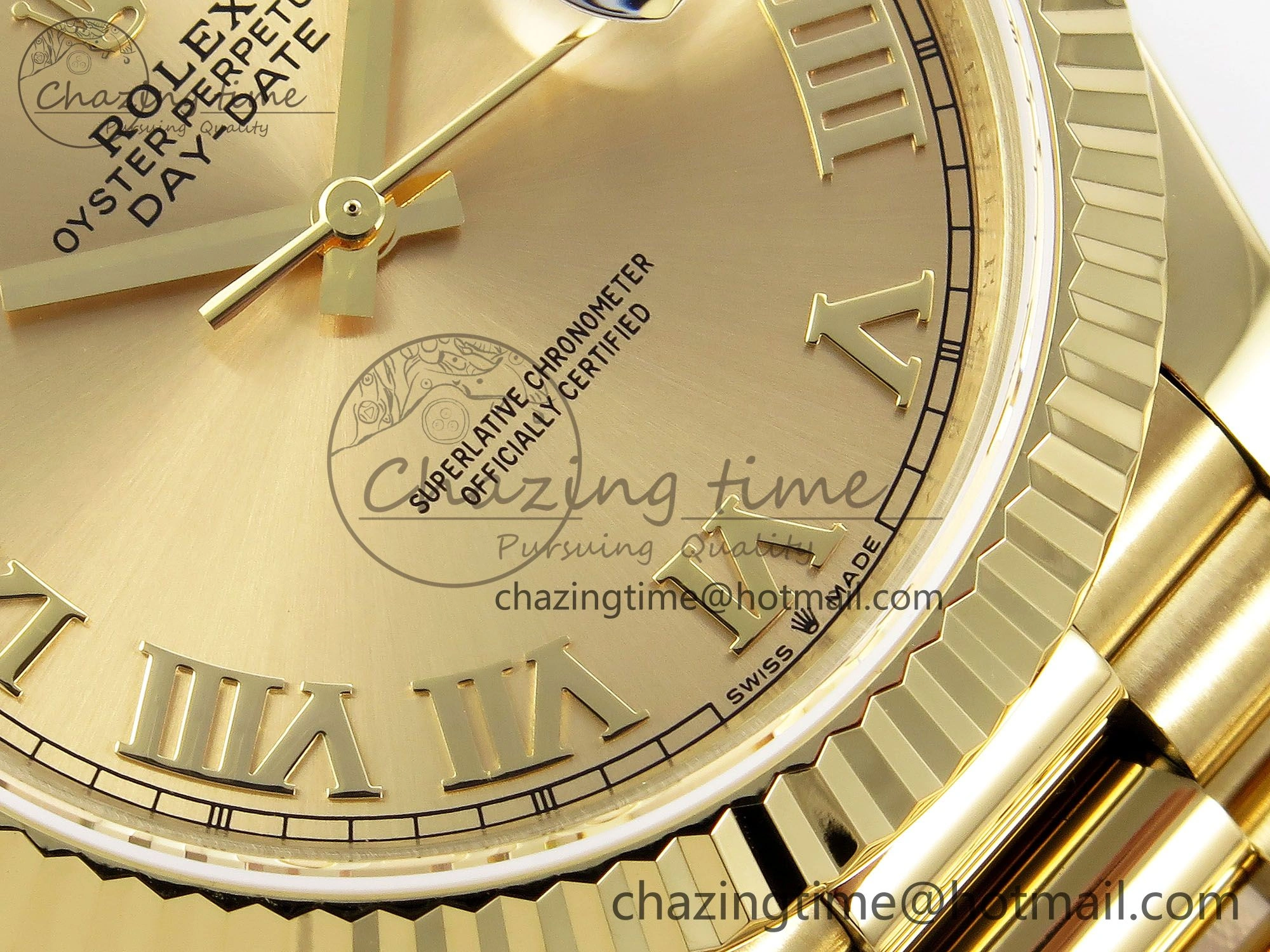 Day Date 40 YG JDF Gain Weight 904L Steel YG Roman Dial on President Bracelet VR3255 V3