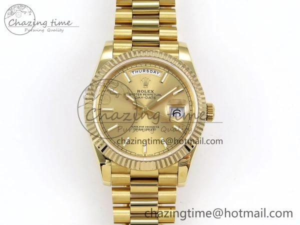 Day Date 40 YG JDF Gain Weight 904L Steel YG Stick Dial on President Bracelet VR3255 V3