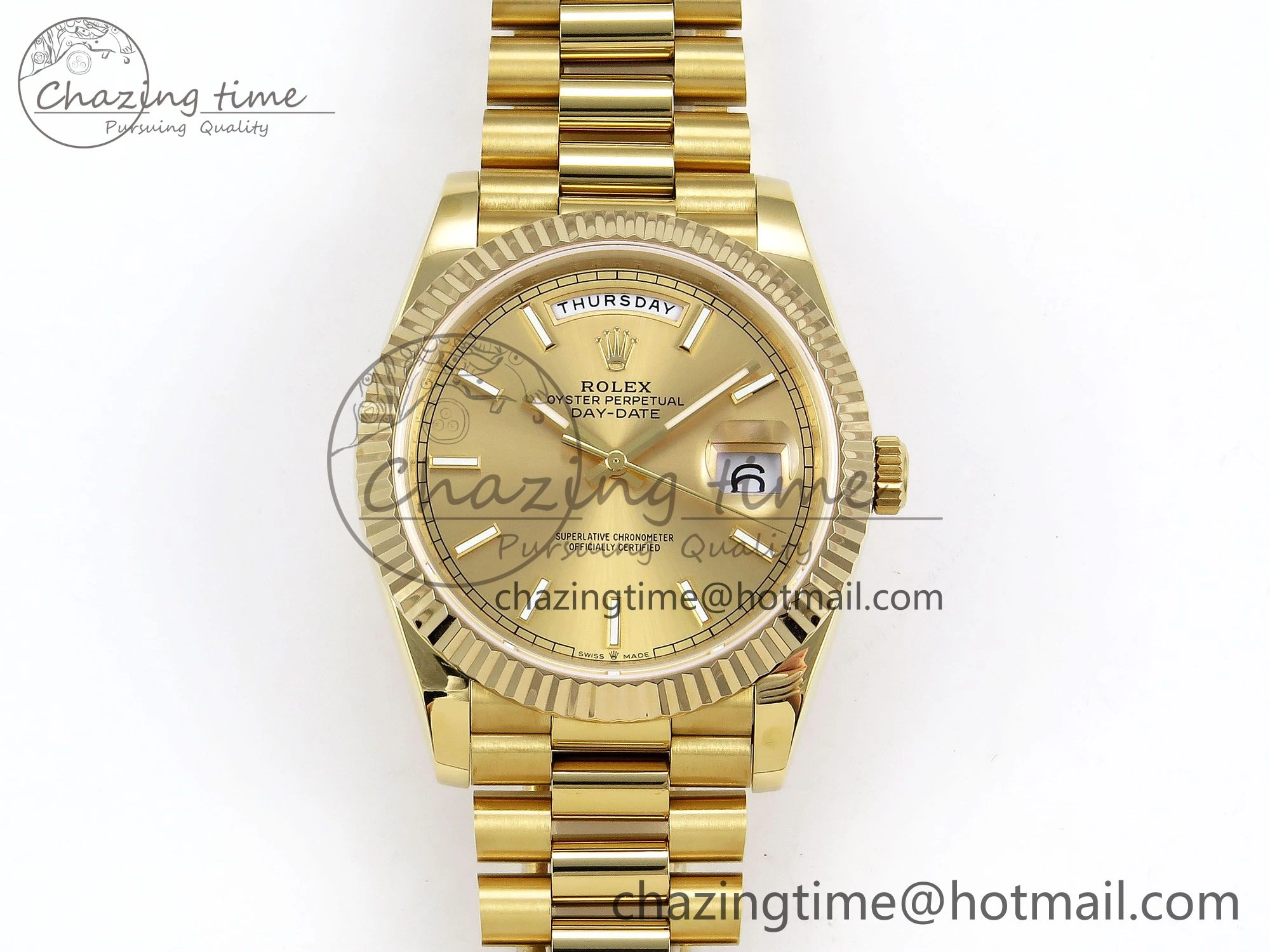 Day Date 40 YG JDF Gain Weight 904L Steel YG Stick Dial on President Bracelet VR3255 V3