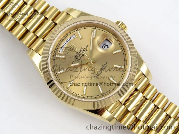 Day Date 40 YG JDF Gain Weight 904L Steel YG Stick Dial on President Bracelet VR3255 V3