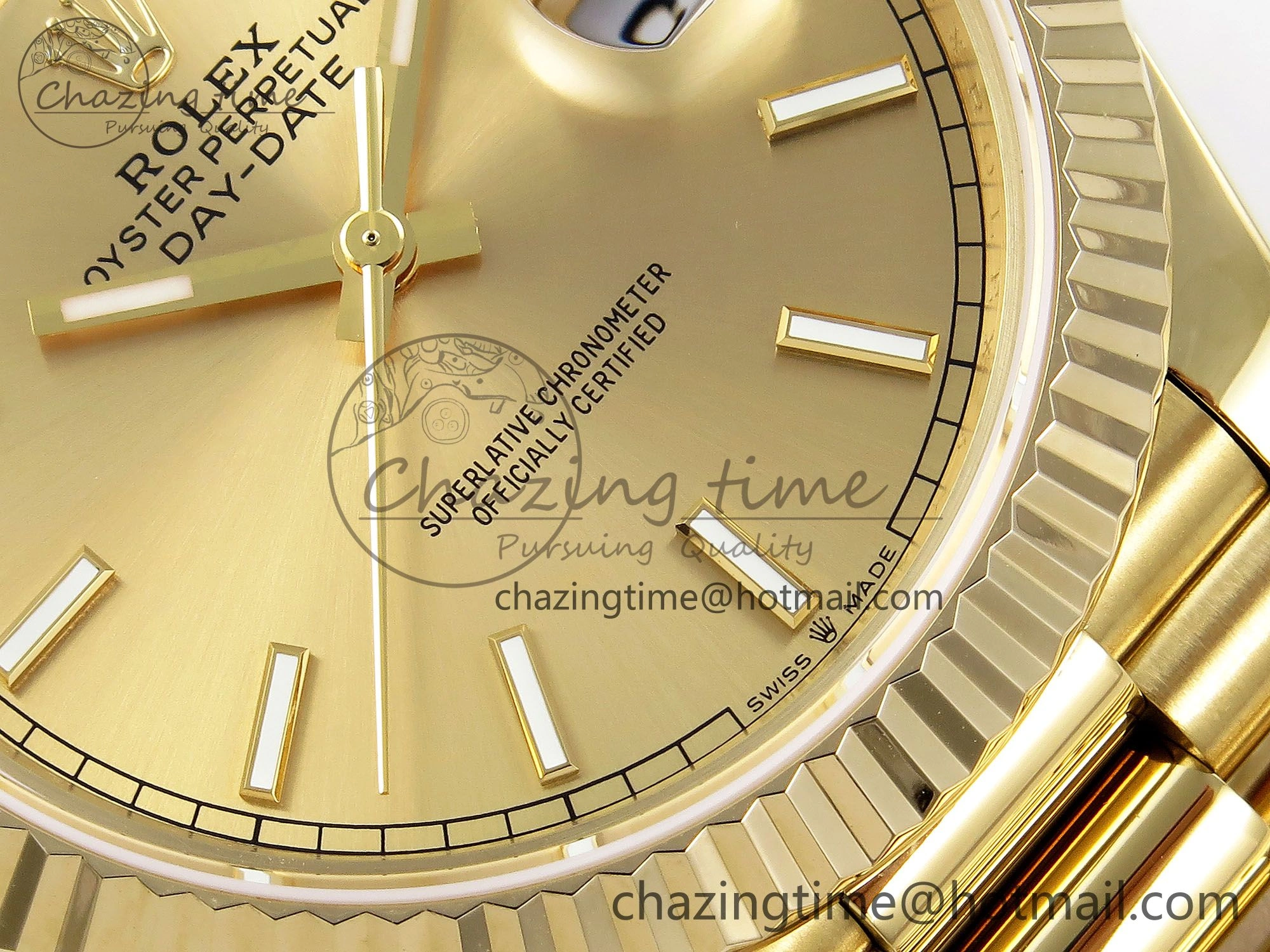 Day Date 40 YG JDF Gain Weight 904L Steel YG Stick Dial on President Bracelet VR3255 V3