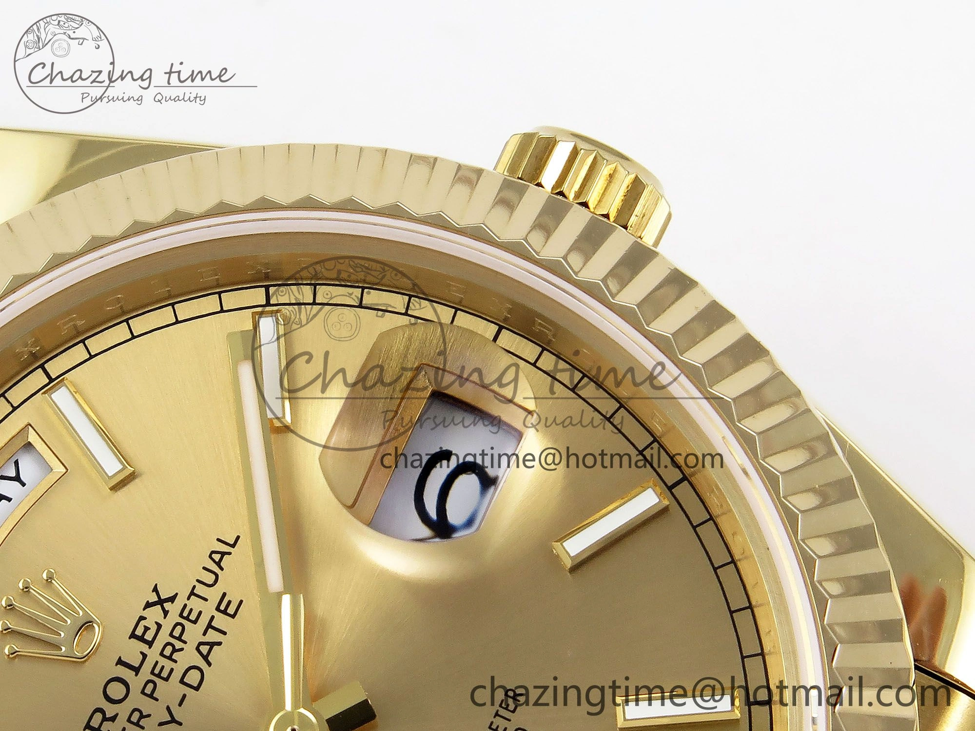 Day Date 40 YG JDF Gain Weight 904L Steel YG Stick Dial on President Bracelet VR3255 V3