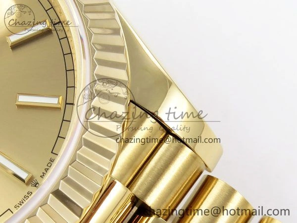 Day Date 40 YG JDF Gain Weight 904L Steel YG Stick Dial on President Bracelet VR3255 V3