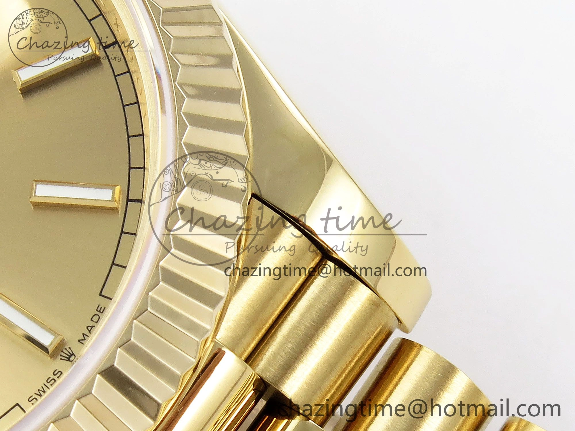 Day Date 40 YG JDF Gain Weight 904L Steel YG Stick Dial on President Bracelet VR3255 V3