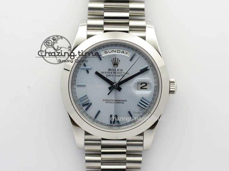 Day-Date 40mm 228206 SS Noob 1:1 Best Edition Quadrant Textured Ice Blue Dial On SS Bracelet A3255