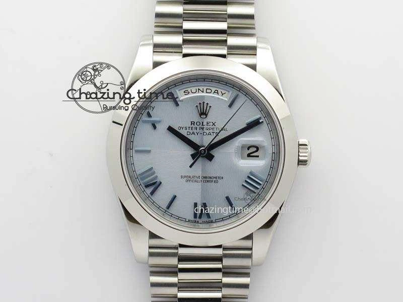 Day-Date 40mm 228206 SS Noob 1:1 Best Edition Quadrant Textured Ice Blue Dial On SS Bracelet A3255