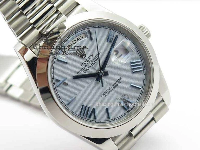 Day-Date 40mm 228206 SS Noob 1:1 Best Edition Quadrant Textured Ice Blue Dial On SS Bracelet A3255