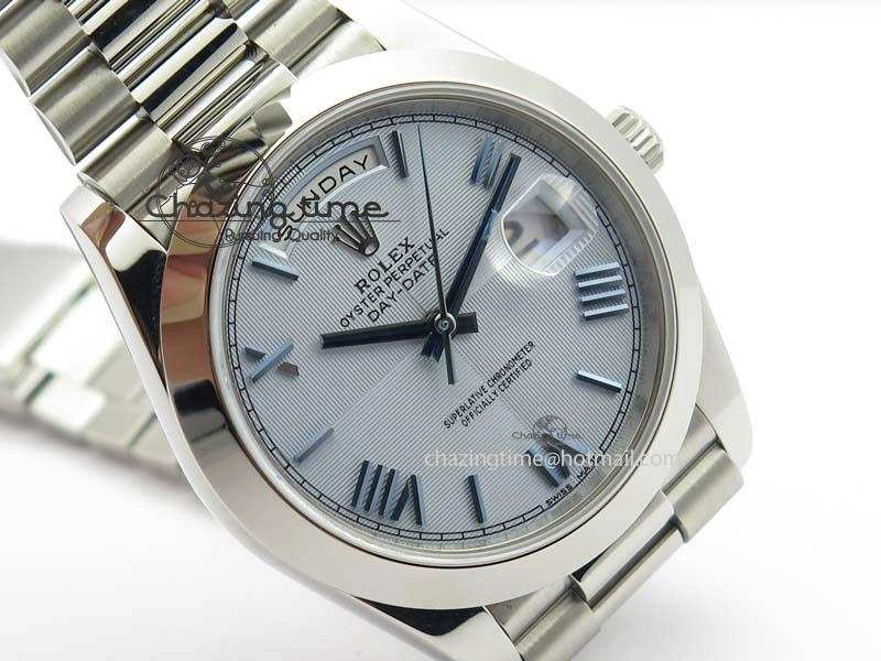 Day-Date 40mm 228206 SS Noob 1:1 Best Edition Quadrant Textured Ice Blue Dial On SS Bracelet A3255