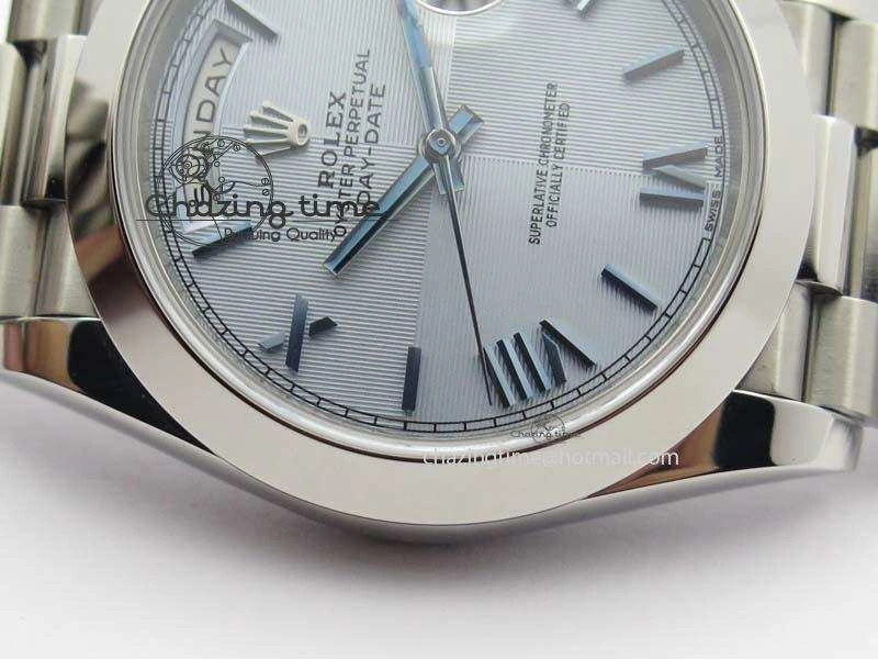 Day-Date 40mm 228206 SS Noob 1:1 Best Edition Quadrant Textured Ice Blue Dial On SS Bracelet A3255
